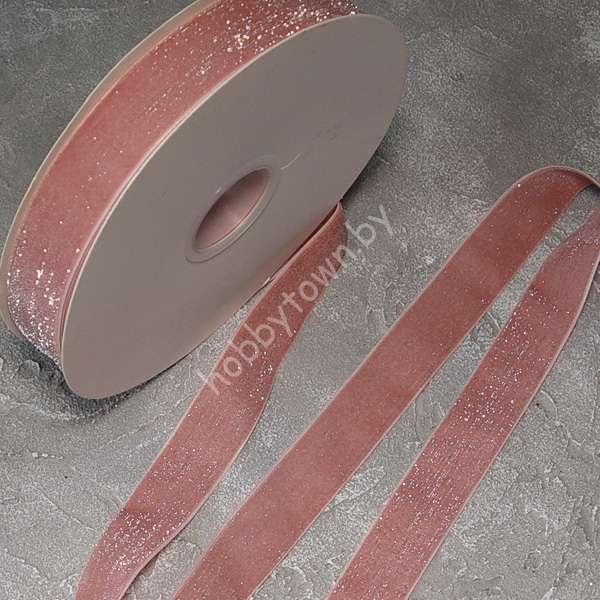 Лента бархатная с люрексом 2,5 см (цв. нежно-розовый 15) 1 метр