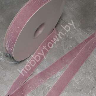 Лента бархатная с люрексом 2,5 см (цв. розовый 36) 1 метр