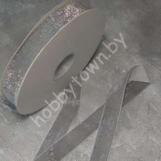 Лента бархатная с люрексом 2,5 см (цв. серый 182) 1 метр