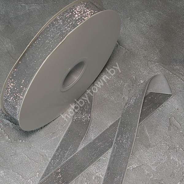 Лента бархатная с люрексом 2,5 см (цв. серый 182) 1 метр