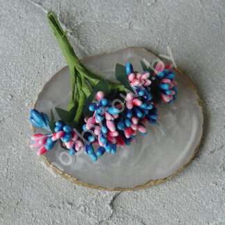 Букетик из сборных тычинок (цв. св-розовый-синий) 12 шт./букет