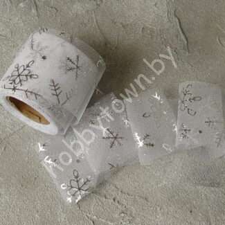 Фатин Снежинки 5,5 см (цв. белый/серебро 23) 1 м