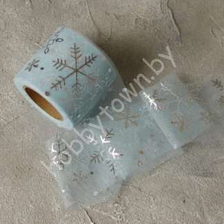 Фатин Снежинки 5,5 см (цв. голубой/серебро 14) 1 м