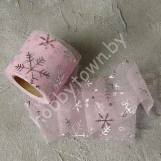 Фатин Снежинки 5,5 см (цв. розовый/серебро 26) 1 м