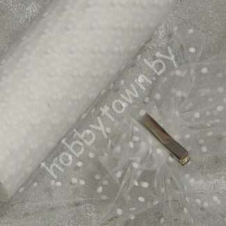 Фатин средней жёсткости в горошек , ширина 15 см (цв.молочный 16) 1 метр