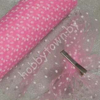 Фатин средней жёсткости в горошек , ширина 15 см (цв.розовый 42) 1 метр