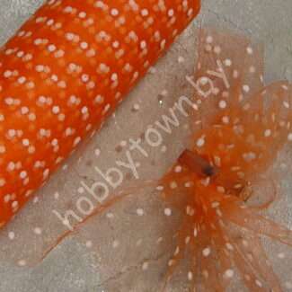 Фатин средней жёсткости в горошек , ширина 15 см (цв.ярко-оранжевый 25) 1 метр