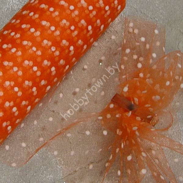 Фатин средней жёсткости в горошек , ширина 15 см (цв.ярко-оранжевый 25) 1 метр
