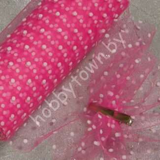Фатин средней жёсткости в горошек , ширина 15 см (цв.ярко-розовый 35) 1 метр