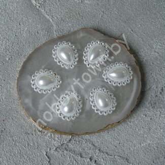 Кабошон-серединка со стразами "Капля" 22x18 мм (цв. белый) 1 шт.