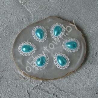 Кабошон-серединка со стразами "Капля" 22x18 мм (цв. бирюзовый) 1 шт.