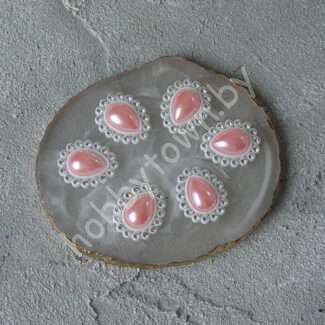 Кабошон-серединка со стразами "Капля" 22x18 мм (цв. розовый) 1 шт.