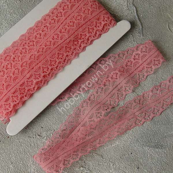 Кружево-трикотаж 30 мм, (цв. коралловый) 1 м