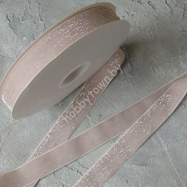 Лента бархатная с люрексом 2,5 см (цв. дымчато-розовый 8) 1 метр