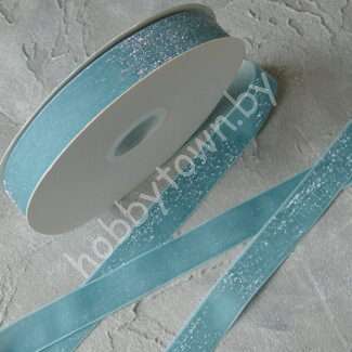 Лента бархатная с люрексом 2,5 см (цв. голубой 171) 1 метр