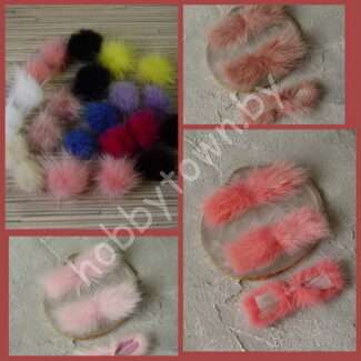 Меховые помпоны, полоски