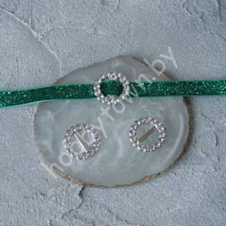 Пряжка-серединка пластик со стразами Круг 20 мм (цв. серебро) 1 шт.