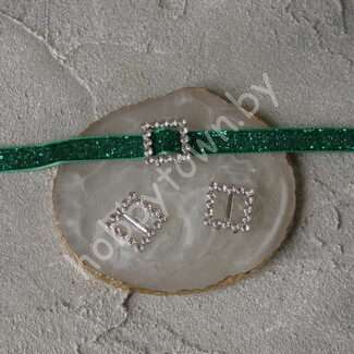 Пряжка-серединка пластик со стразами Квадрат 17x17 мм (цв. серебро) 1 шт.