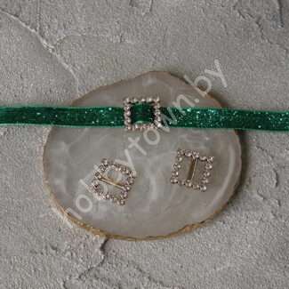 Пряжка-серединка пластик со стразами Квадрат 17x17 мм (цв. золото) 1 шт.