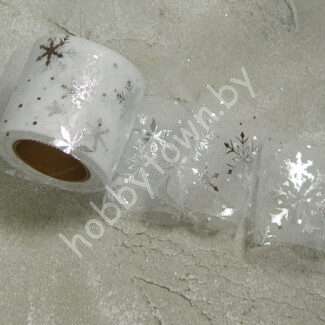 Фатин Снежинки 5,5 см (цв. белый/серебро 23) 1 м