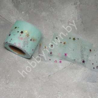 Фатин Звёздочки разноцветные 5,5 см (цв. аквамариновый 18) 1 м