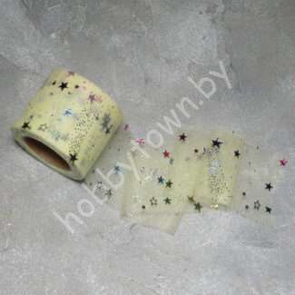 Фатин Звёздочки разноцветные 5,5 см (цв. св-жёлтый 19) 1 м