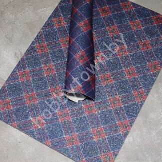 Кожзам c блёстками "Клетка-1" (цв. синий)