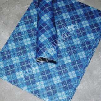 Кожзам c блёстками "Клетка-2" (цв. голубой)