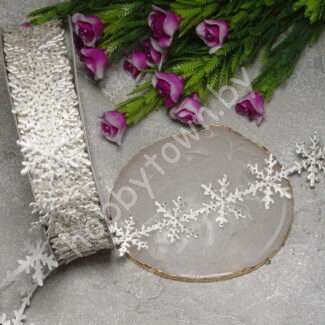 Лента декоративная с блёстками "Снежинки" 25 мм (цв.белый/золото) 1 м