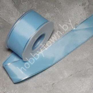 Лента репсовая с люрексом серебро 40 мм (цв. голубой 97) 1 м