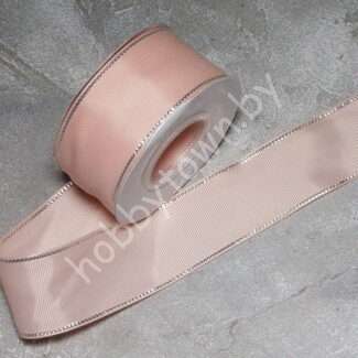 Лента репсовая с люрексом серебро 40 мм (цв. персиковый 213) 1 м