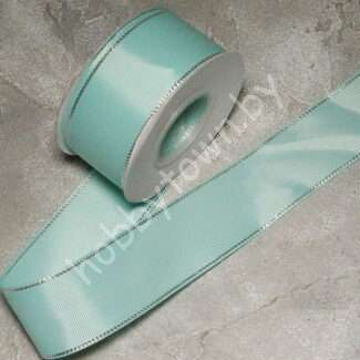 Лента репсовая с люрексом серебро 40 мм (цв. св-аквамариновый 218) 1 м