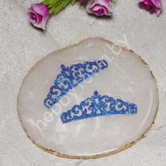 Патч из глиттерного фоамирана "Тиара малая" 5 см (цв. синий ) 1шт.