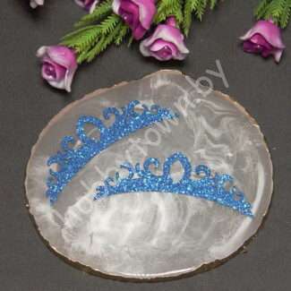 Патч из глиттерного фоамирана "Тиара малая" 5,5 см (цв. синий ) 1шт.