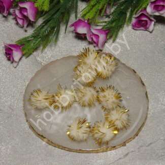 Помпоны с люрексом 1,5 см, (цв. белый/золото) 10 шт.