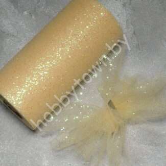 Фатин средней жёсткости с блёстками, ширина 15 см, (цв. тёмно-бежевый 8) 1 м