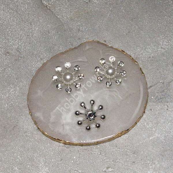 Кабошон флоризель пластик Корона с бусиной 24 мм (цв. серебро) 1 шт.