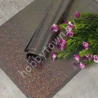 Кожзам текстурный голографик "Ромбики" (цв. чёрный/серебро 1В)