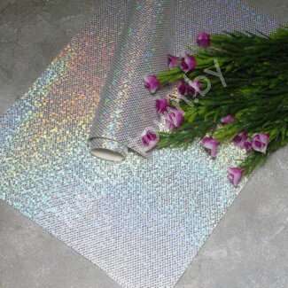 Кожзам текстурный голографик "Ромбики" (цв. серебро 3В)