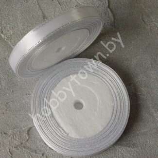 Лента атласная с люрексом 1,2 см (цв. белый/серебро 01)