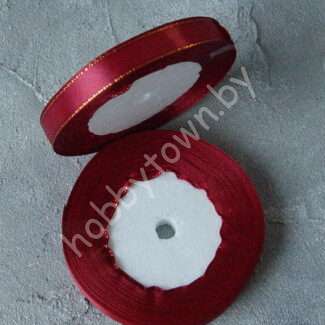 Лента атласная с люрексом 1,2 см (цв. бордовый/золото 033)