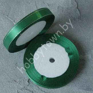 Лента атласная с люрексом 1,2 см (цв. зелёный/серебро 019)