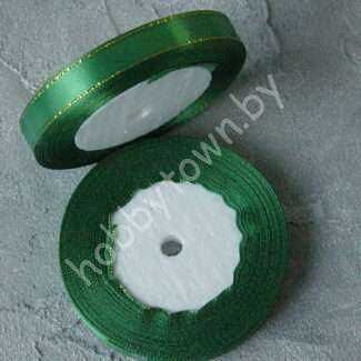Лента атласная с люрексом 1,2 см (цв. зелёный/золото 019)