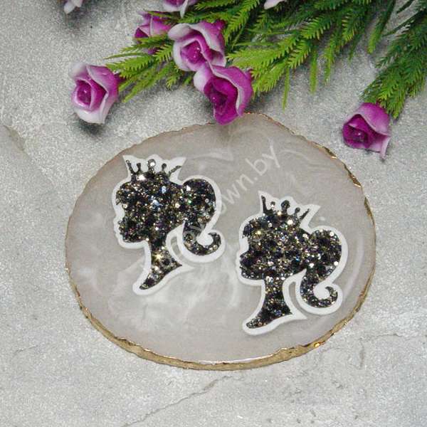 Патч сборный "Силуэт в короне" 45 мм (цв.чёрный мультиколор на белом фетре) 1 шт.