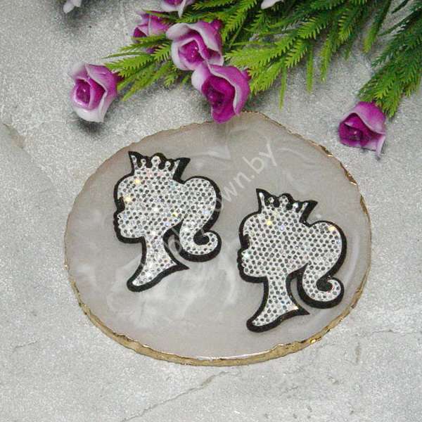 Патч сборный "Силуэт в короне" 45 мм (цв.серебро на черном фетре) 1 шт.