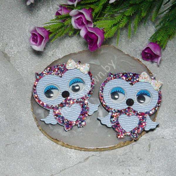 Патч сборный "Совушка с бантиком (движущиеся глазки)" 50 мм (цв. голубой) 1 шт.