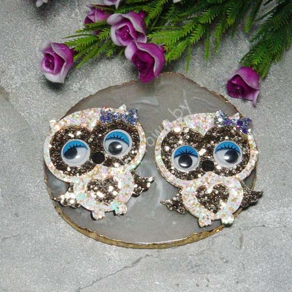 Патч сборный "Совушка с бантиком (движущиеся глазки)" 50 мм (цв. золото-персик) 1 шт.