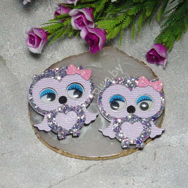 Патч сборный "Совушка с бантиком (движущиеся глазки)" 50 мм (цв.сиреневый) 1 шт.