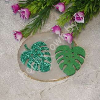 Патч-вырубка из глиттерного фетра "Лист монстеры" 50 мм (цв.зелёный) 1 шт.