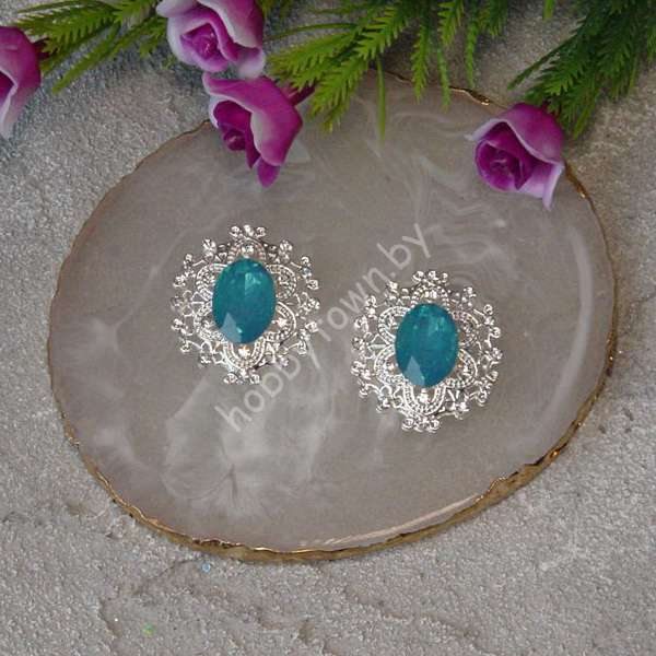 Серединка ювелирная 25×27 мм (цв.серебро/бирюзовый А13) 1 шт.